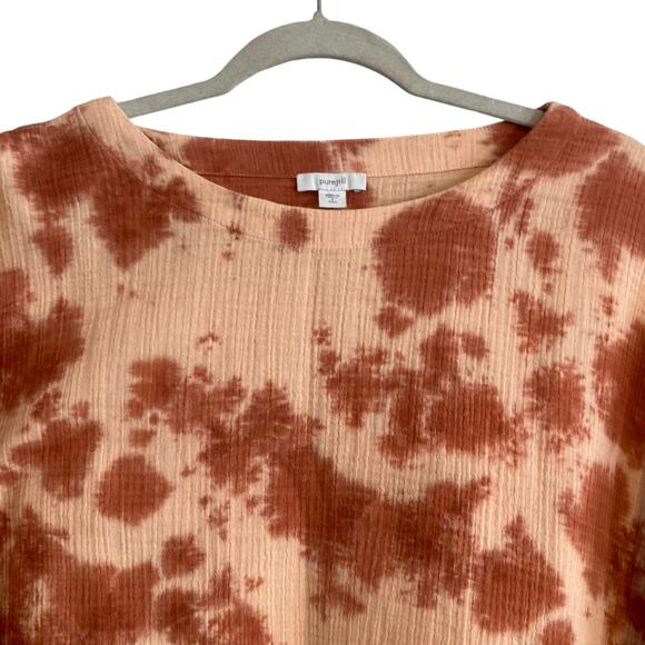 Womens Pure Jill Rust Peach Tie Dye Waffle Cotton Oversize Boho Top Size Small T - Picture 4 of 15